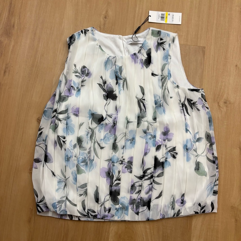 Calvin Klein Floral Pleated Blouse - White,‎ Black, Purple New With Tags!